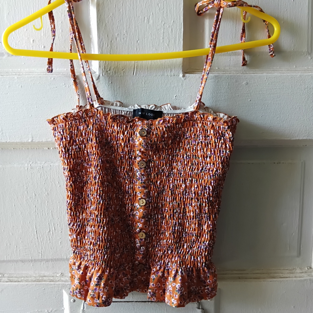 New Look Pink Smocked Tie Front Camisole